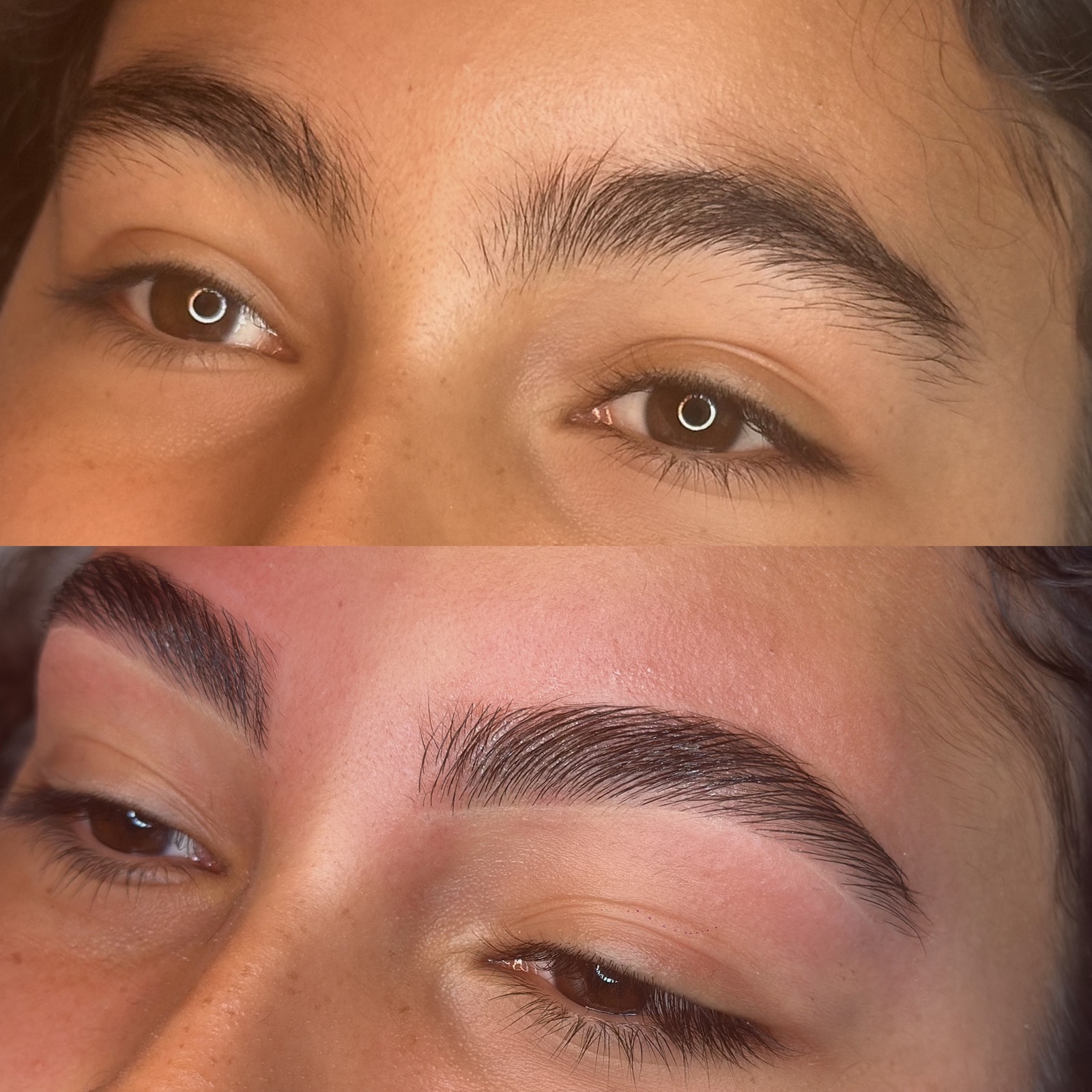 Before-and-after eyebrow threading result
